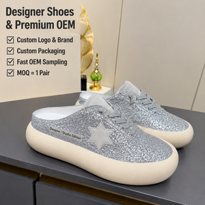 Nouvelles mules décontractées d'été 2026 de luxe pour femmes, baskets à paillettes argentées de haute qualité avec logo étoile et semelle épaisse - Product Image 1