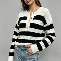 Nouvelle Collection Automne-Hiver 2026 – Pull en Maille Rayé Boutonné pour Femme, Style Européen et Américain, Vente Directe Usine, Personnalisation OEM ODM