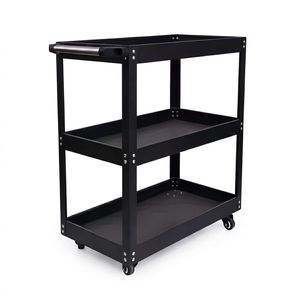Chariot utilitaire mobile en métal noir robuste <span class=keywords><strong>à</strong></span> 3 niveaux, chariot <span class=keywords><strong>à</strong></span> outils d'atelier avec roues pivotantes <span class=keywords><strong>à</strong></span> 360 degrés - Product Image 3