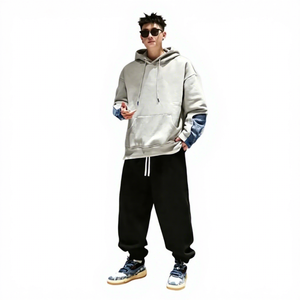 Men's Brown Hooded Sweatshirt Oversized Fit Raglan Sleeve Solid Color Pocket Casual Fleece Autumn Wear - Product Image 5