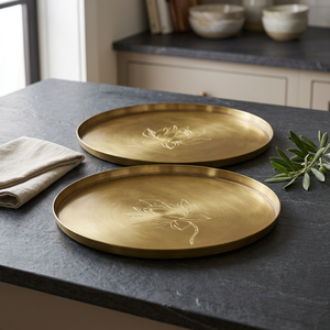 Assiette décorative ovale en métal avec motif de lotus gravé, style chinois traditionnel fait main, motif végétal - Product Image 2