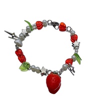 Bracelet de perles de coeur rouge mignon bijoux fins bracelets de charme de fraise pour les femmes