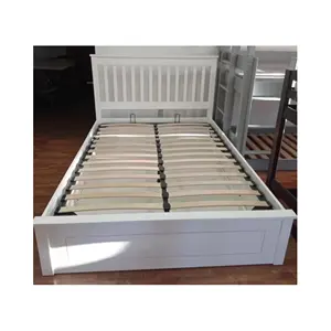 Vente en gros de derniers lits doubles modernes Lit queen size squelette avec meubles de chambre à coucher à lattes en bois