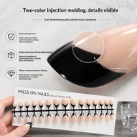 Faux ongles à presser de qualité supérieure, bicolores, moulés par injection, 30 pièces, forme amande ovale française, motif œil de chat et géométrique, effet mascara