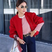 T735 Nouvelle Veste Aviateur Courte Unie à Fermeture Éclair Tendance Printemps/Automne 2026 pour Femme – Collection Transfrontalière