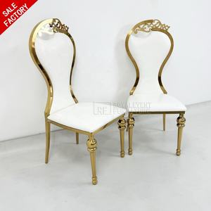 Silla moderna de lujo de acero inoxidable para bodas y eventos, silla con patas de acero inoxidable y cojín de cuero blanco - Product Image 3