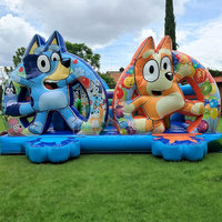 Château gonflable bleu pour enfants avec toboggan, parc de trampoline extérieur pour enfants, château gonflable avec jeu d'obstacles, combo de château gonflable