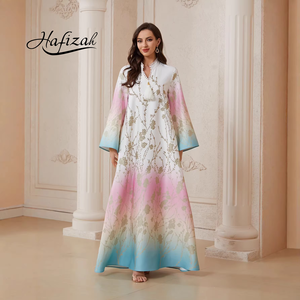 Vestido Abaya Floral con Degradado Hafizah para Mujer, Túnica Larga Musulmana con Pedrería, Manga Campana, Caftán Islámico, Jalabiya - Product Image 1