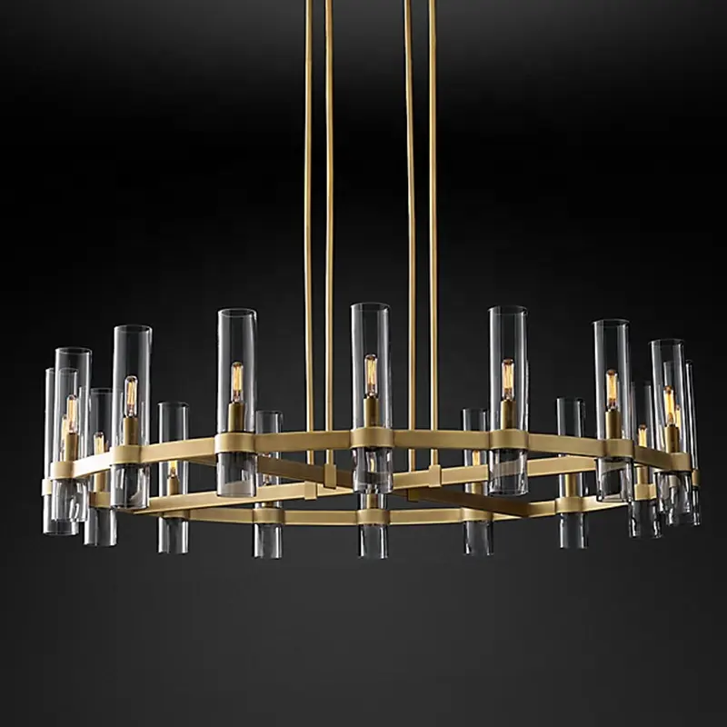 American modern villa living room LED K9 crystal luxury pendant lighting antique brass chandelier