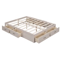 Cadre de lit plateforme en bois moderne de taille standard avec 6 tiroirs, gain de place pour la chambre à coucher