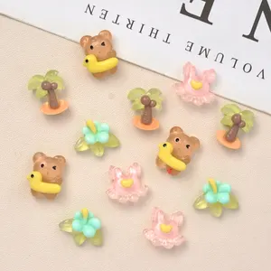 New Style Kawaii Flatback Mini Summer Bear Resin Cabochons For Cell Phone Chain Pendant DIY Hair Clips Handmade Home Decoration