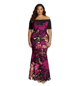 Abito Elegante a Sirena con <span class=keywords><strong>Stampa</strong></span> su Richiesta, Abbigliamento Tribale Polinesiano, Puletasi Samoano con Motivo Floreale Tapa, Abito Hawaiano Aloha Personalizzato per Donne - Product Image 2