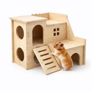 Maisonnette en bois pour hamster, <span class=keywords><strong>labyrinthe</strong></span> amusant avec toboggan, cabane à double étage pour gerbilles nains, <span class=keywords><strong>souris</strong></span>, rats et petits animaux - Product Image 1