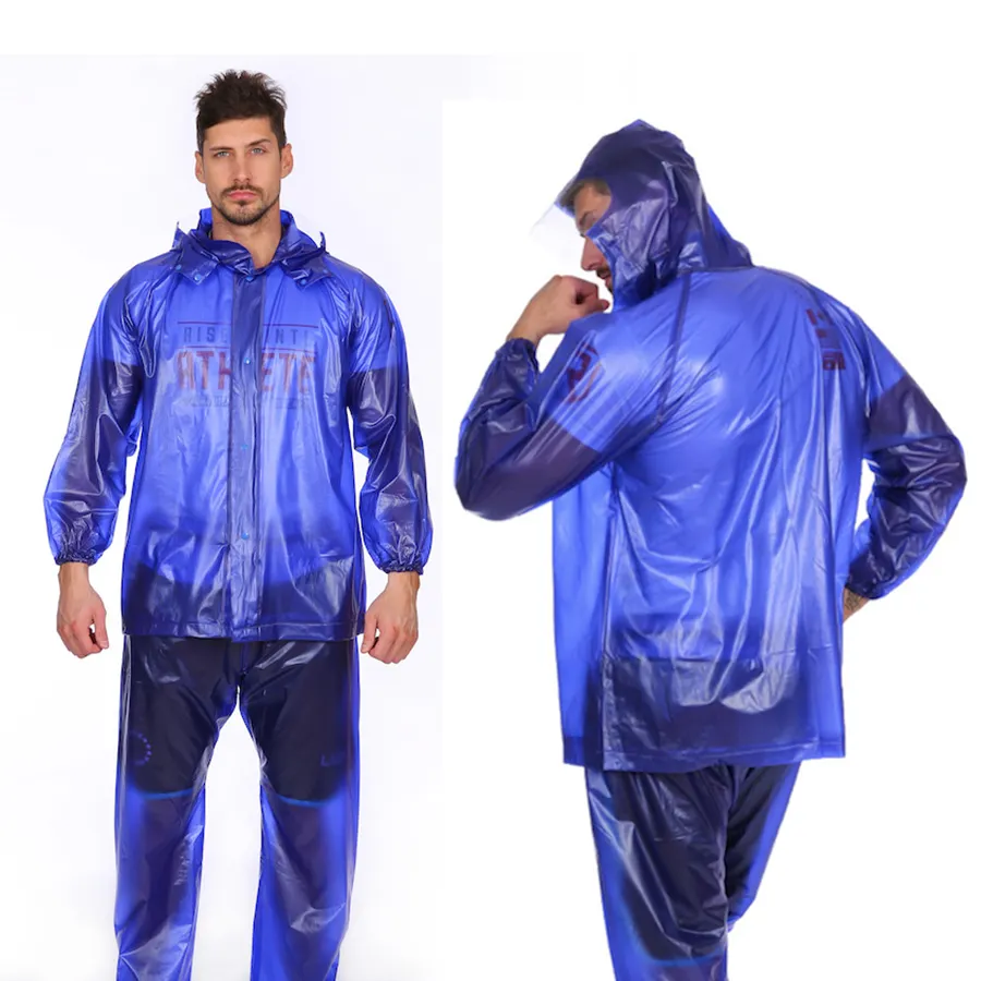 2 Stück Adult Transparent Rainwear Set Wasserdichter Einweg-Regenschutzmantel 