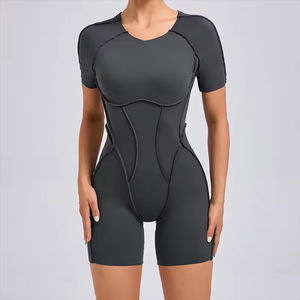 Combinaison de sport personnalisée pour femme grande taille, sexy, pour gym et yoga, avec manches courtes, pantalon taille haute, tenue une pièce - Product Image 3