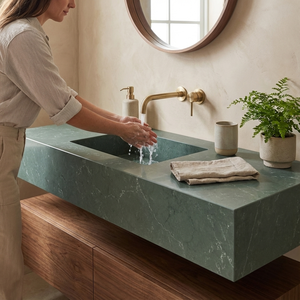 Planche de pierre artificielle en quartz de haute qualité, couleur vert forêt de <span class=keywords><strong>mousse</strong></span> naturelle, personnalisée, pour îlot de cuisine, plan de toilette, table à manger - Product Image 3