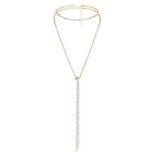 女性のための流行の金メッキステンレス鋼チェーンリンクネックレス長く薄い結晶宝石結婚式パーティー婚約 - Product Image 3