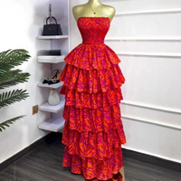 Robe longue d'été décontractée pour femme en polyester, élégante, à col licou, dos nu détachable, style plage, à volants et superpositions