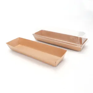 Caja de papel con impresión personalizada para bote, bandeja desechable de Papel Kraft para comida con tapa