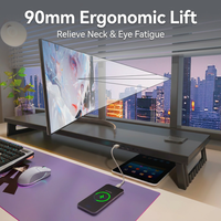 Support d'écran en métal noir de 1100 mm avec hub USB 3.0 intégré et ports de charge rapide pour une connectivité multi-appareils