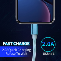 Câble USB de charge rapide SD-213 2A pour iPhone 14/13/12/11/Xs Max/Xr/X/8/7/6/Plus/5/SE, matériau PVC, longueur 2M