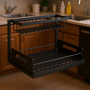 Étagère de rangement coulissante noire à 2 niveaux pour cuisine et salle de bain, organisateur sous l'évier, panier de rangement sous l'armoire - Product Image 2