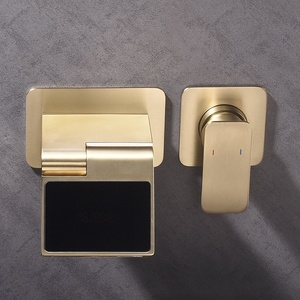 Grifo de lavabo de pared monomando de cobre puro de lujo ligero con pantalla digital, para agua fría y caliente, tipo cascada, de cerámica - Product Image 3