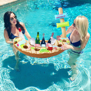 <b>Inflatable</b> Pool <b>Float</b> Drink Holder With Cup Holders And Ice Bucket Stand For Swimming Pool Parties Brown 100X60X60Cm - Product Image 3