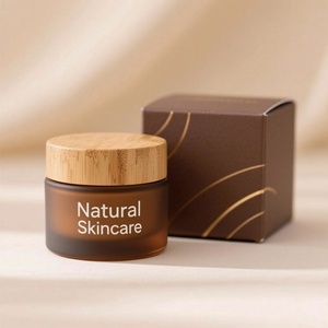 <b>Empty</b> Amber Brown Cosmetic Glass <b>Jar</b> 5g 10g 15g 20g 50g 100g 120g Eye Cream Frosted Glass <b>Jar</b> with Bamboo Cap Lid - Product Image 4