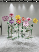 Ensemble de fleurs artificielles géantes de luxe en organza et papier, coquelicots et pivoines, pour décoration de mariage et événements, présentation florale