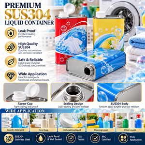 กระป๋องบรรจุของเหลวสแตนเลส SUS304 ขนาด 150 มล.-1 ลิตร ทรงสี่เหลี่ยมผิวด้าน พร้อมฝาเกลียวและหัวปั๊ม - Product Image 1