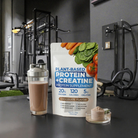 Protéine végétale en poudre avec créatine, saveur chocolat, complément sportif végétalien, marque privée OEM