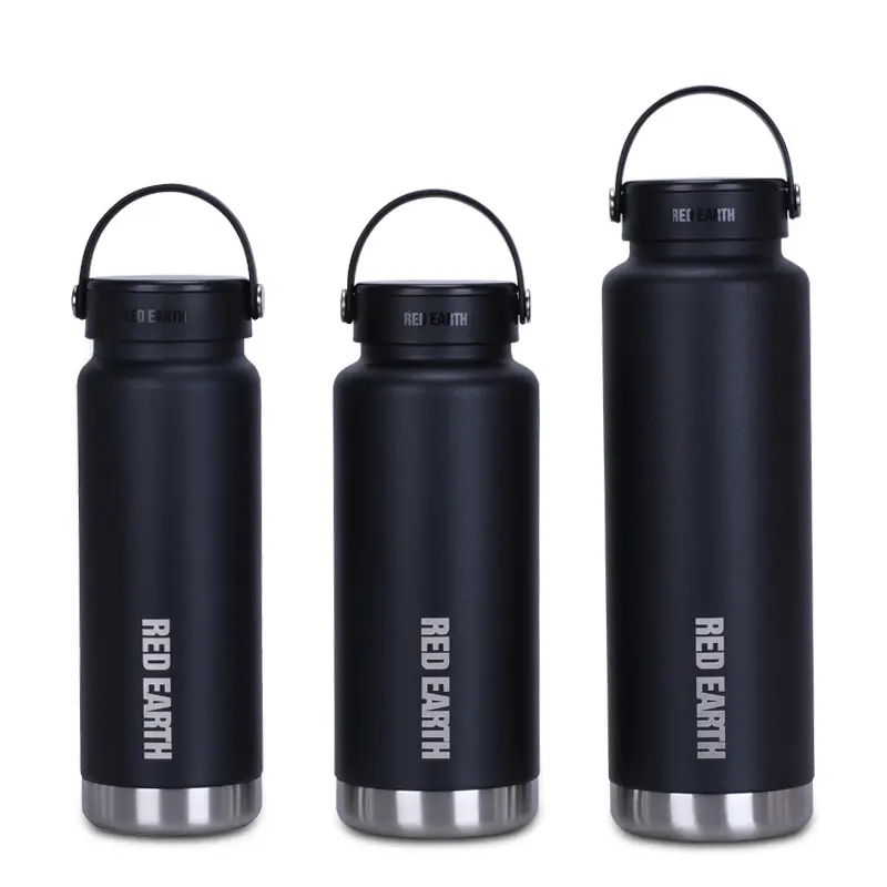 Rode Aarde 950Ml 1200Ml 18/8 Roestvrij Staal Op Maat Gemaakte Vacuüm Geïsoleerde Thermos Workout Sport Waterfles Met Handvat