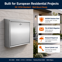 Boîte aux lettres extérieure en acier inoxydable 12L, murale, avec serrure à clé, antivol, pour projets immobiliers, collectivités, entrepreneurs, OEM, ODM