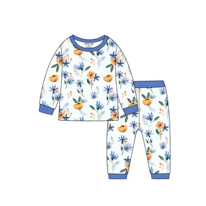 工厂制造新款印花男童女童套装套装软竹婴儿睡衣套装2 pcs长袖新生儿婴儿服装