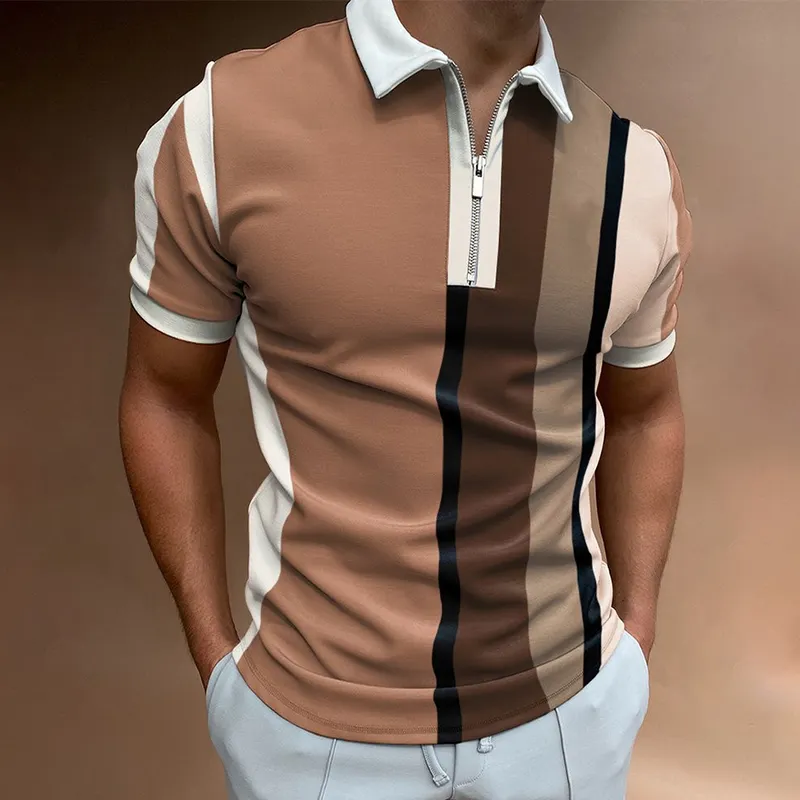 Custom OEM Polo T Shirts Men Zipper Collar Fashion Sports Casual Business Polo Short Sleeve T Shirt