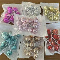 12 pièces/sac, boules de Noël artificielles mélangées, en plastique, miroir or et argent, décoration de gâteau Joyeux Anniversaire, accessoires pour gâteaux