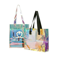 Sacs cadeaux en plastique transparent en gros avec poignée en cuir, sacs fourre-tout réutilisables en PVC transparent pour emballage cadeau