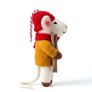 Ornement de Noël en feutre de laine écologique fait main, souris avec chapeau rouge et manteau jaune, décoration murale intérieure traditionnelle pour les fêtes - Product Image 5