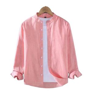 Camicia in <span class=keywords><strong>Lino</strong></span> con Colletto alla Coreana, Maniche Lunghe, Bianca e Nera, Morbida e Confortevole, Semplice, Tinta Unita, Autunnale, per <span class=keywords><strong>Uomo</strong></span> - Product Image 2