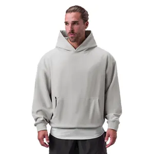 New products men's hoodies big pockets zipper long sleeve pullovers drop shoulder no string plus size cotton hoodies