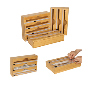 Distributeur mural personnalisé 3-<span class=keywords><strong>en</strong></span>-1 <span class=keywords><strong>en</strong></span> bambou et plastique pour film alimentaire et papier d'aluminium avec coupe-glissière intégré - Product Image 2