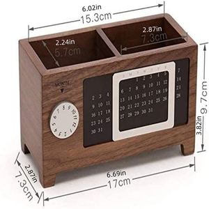 Delicate Solid Wood Business <strong>Desk</strong> Pen Holder <strong>Wooden</strong> Storage Bucket Perpetual Calendar Office Supplies Wood Crafts Wall Signs - Product Image 4