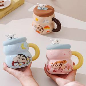 Tasse en céramique Crayon Shinchan avec couvercle, rose, vert, marron, bleu, design de dessin animé, tasse individuelle pour café et thé - Product Image 5