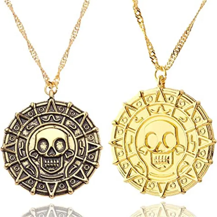 Collier de pièces de monnaie de Pirate de crâne collier de médaillon de pièces aztèques collier d'amulette de Pirates des caraïbes