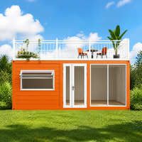 Maison conteneur orange avec terrasse sur le toit, maison préfabriquée modulaire personnalisée pour complexe de glamping