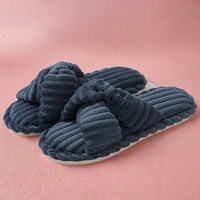 Sandal Selop Busa Empuk Berbahan Corduroy dengan Tali Silang, Nyaman untuk Wanita, Cocok untuk di Rumah, Empat Musim