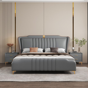 <span class=keywords><strong>Letto</strong></span> <span class=keywords><strong>matrimoniale</strong></span> moderno minimalista in legno massello color crema con rivestimento in pelle Napapi, contenitore e design nordico di lusso leggero per camera da <span class=keywords><strong>letto</strong></span> padronale <span class=keywords><strong>king</strong></span>-<span class=keywords><strong>size</strong></span> - Product Image 2