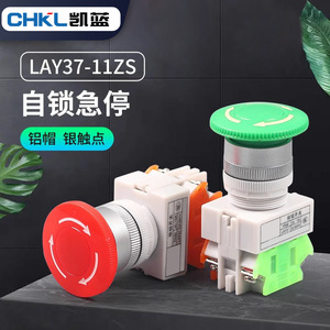 Bouton d'arrêt d'urgence autobloquant Chkl Lay37-11Zs avec capuchon en aluminium, contacts argentés, borne à vis, IP40 - Product Image 1