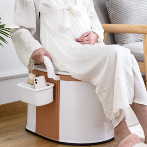Inodoro Portátil <span class=keywords><strong>para</strong></span> Personas Mayores, <span class=keywords><strong>Silla</strong></span> de Inodoro de Plástico con Respaldo de Cuero y Reposabrazos Extraíbles, <span class=keywords><strong>Silla</strong></span> de Inodoro <span class=keywords><strong>para</strong></span> Interiores, a Prueba de Olores - Product Image 3